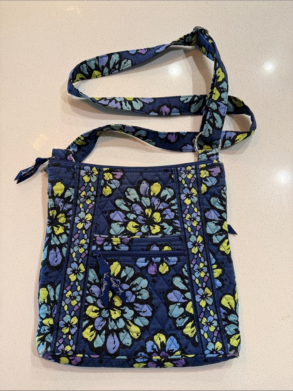 Vera Bradley Navy Floral Quilted Crossbody with Yellow & Light Blue Accents